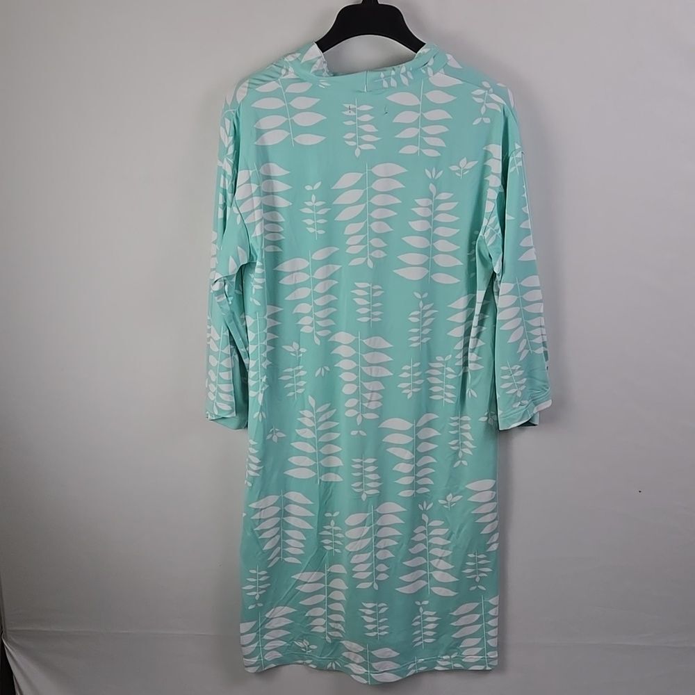 Stan Herman Mint Green Leaf Patterned Lounge Dress Sz S Spa Pool Bath Leisure - Picture 9 of 11